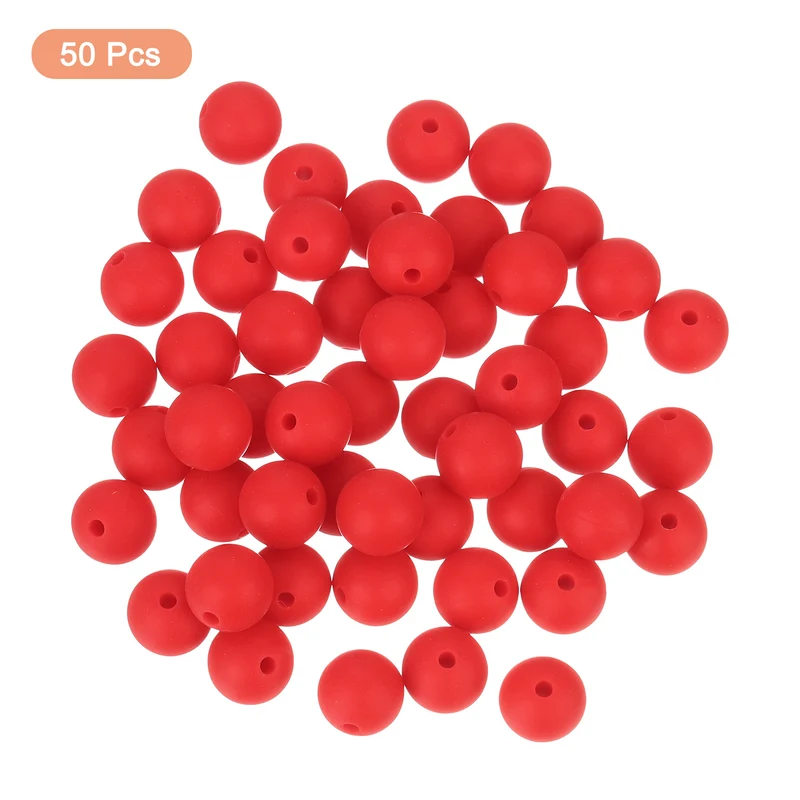 50Pcs 9mm Silicone Beads Round Loose Rubber Bead for DIY Dark Red