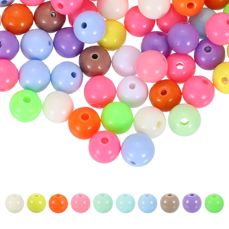 100pcs Random Light Color Acrylic Round Beads 10mm Plastic Resin Loose Bead