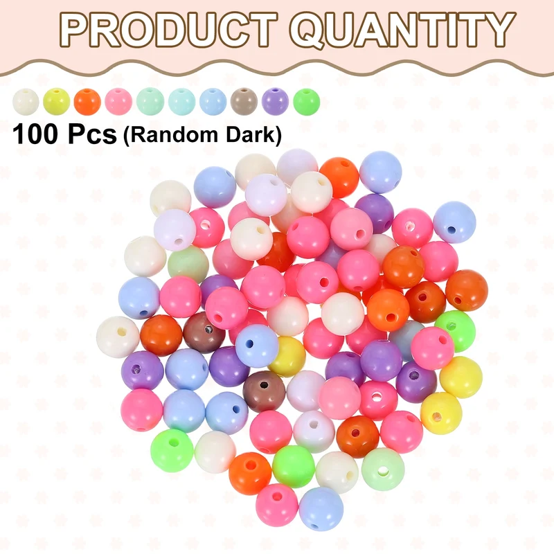 100pcs Random Light Color Acrylic Round Beads 10mm Plastic Resin Loose Bead