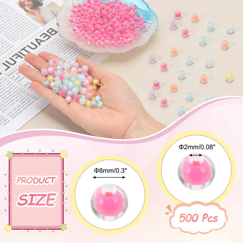 500 Pcs Acrylic Beads, 2mm Cute Beads for Bracelets, Transparent Rose Red
