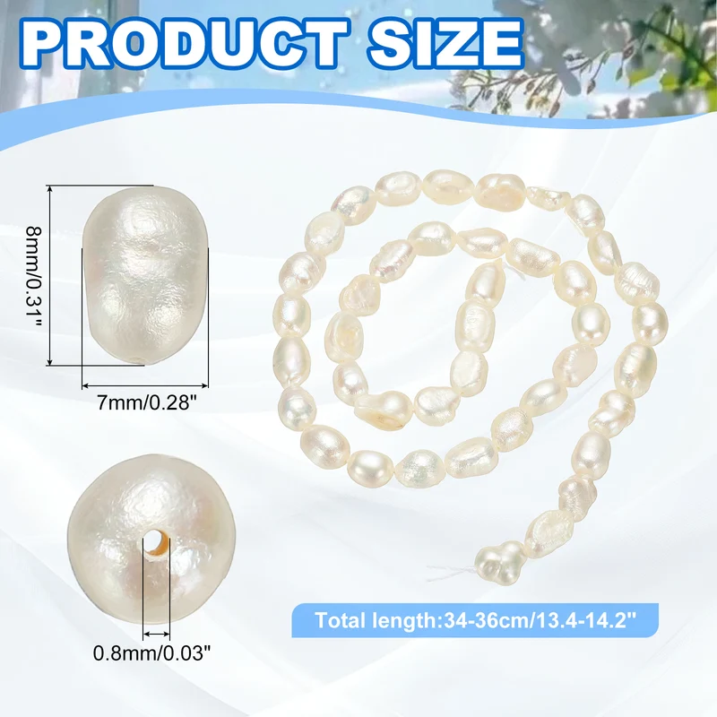 Freshwater Pearl Beads, 7-8mm Straight Hole Pearl String, White