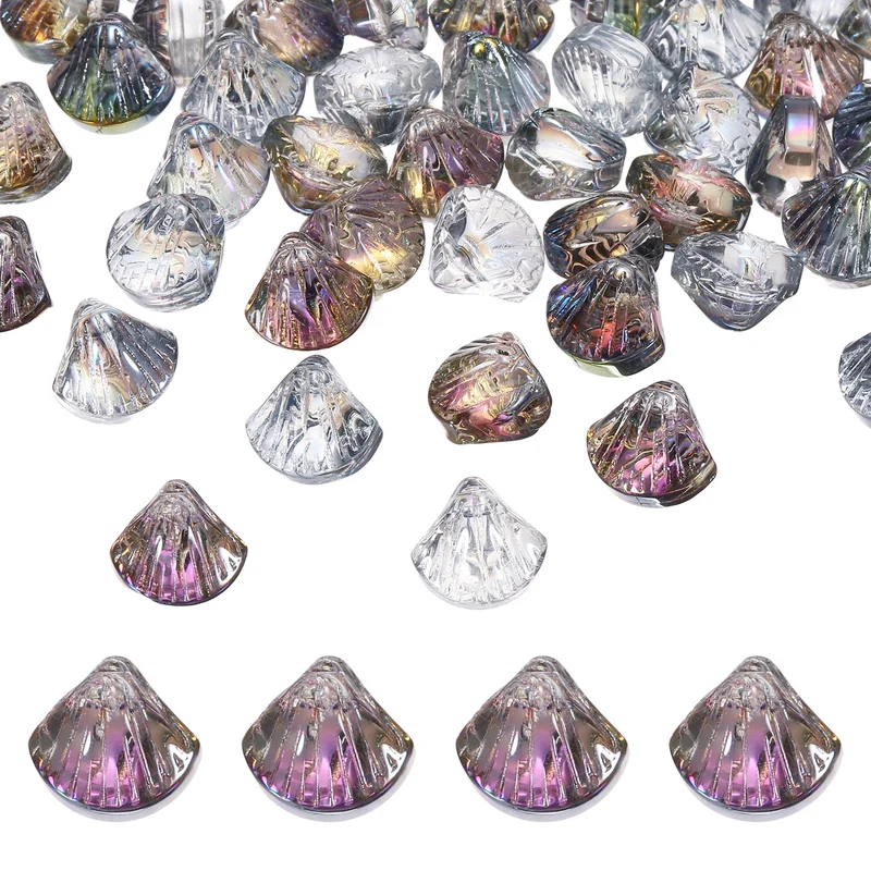 120Pcs Shell Glass Beads, Electroplate Glass Shell Bead Charm, Rose Red Green
