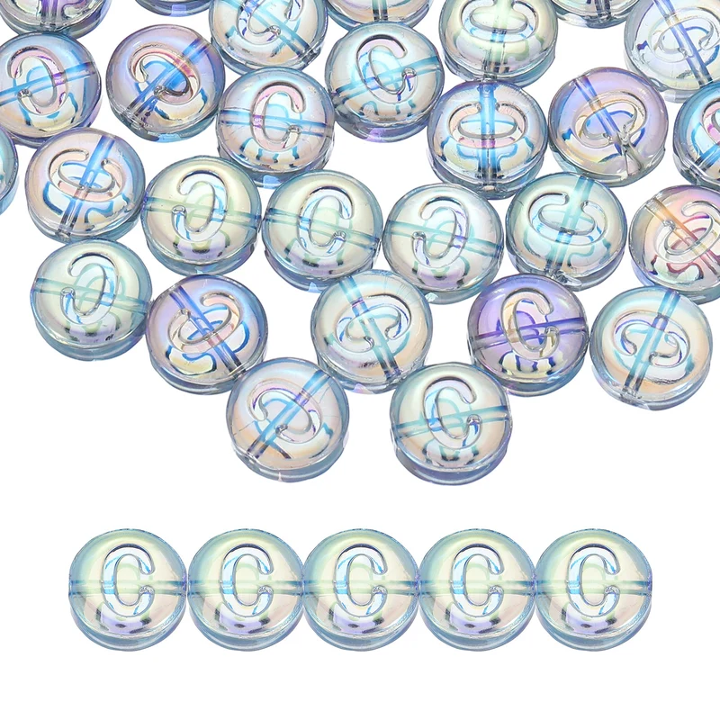 60Pcs Glass Letter Beads, 10mm C Initial Letter Spacer Beads, Blue Green