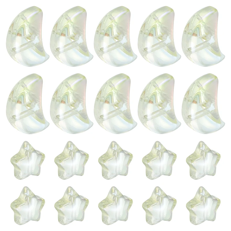 60Pcs Star Moon Shaped Beads, 2 Style Acrylic Spacer Beads Crystal Yellow