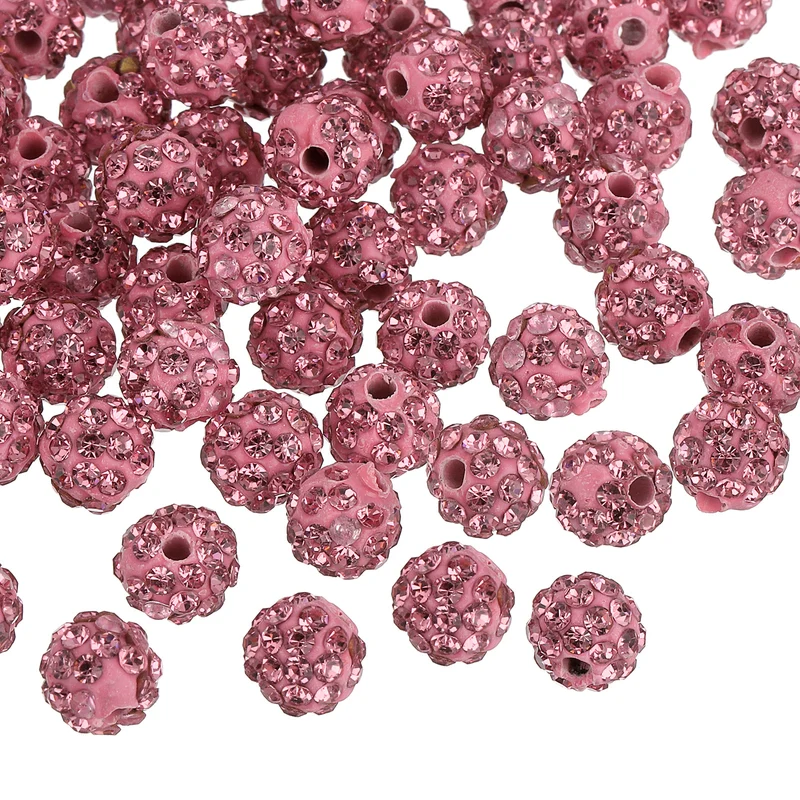 100Pcs 8mm Rhinestone Clay Beads Polymer Clay Crystal Bead Light Pink