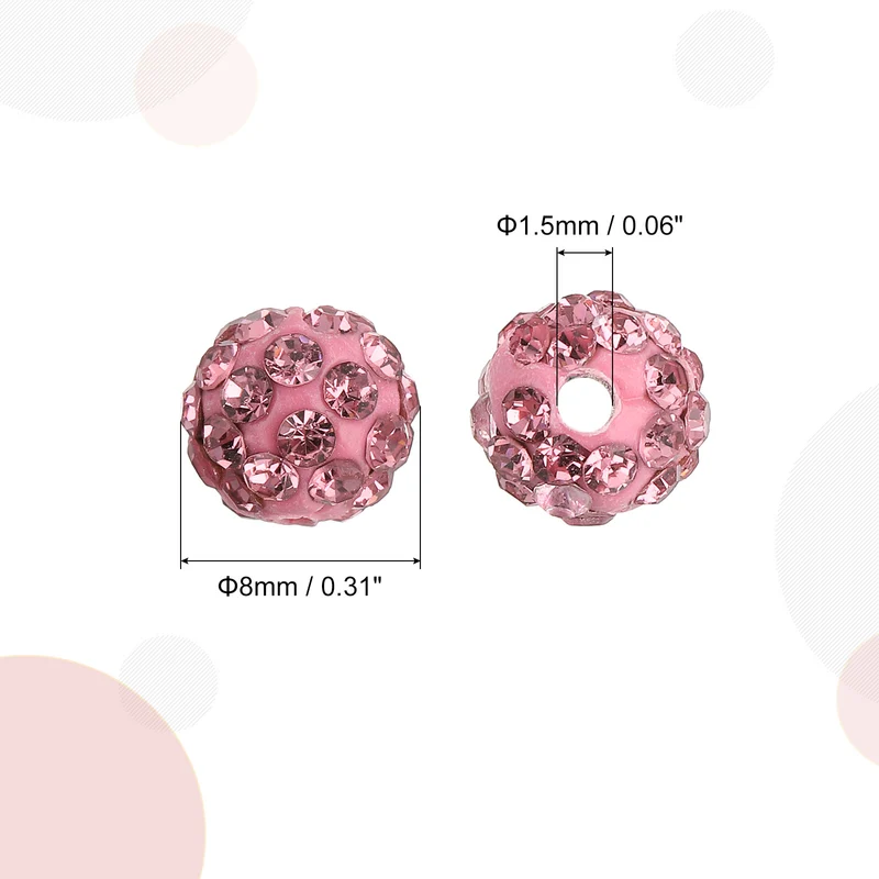 100Pcs 8mm Rhinestone Clay Beads Polymer Clay Crystal Bead Light Pink