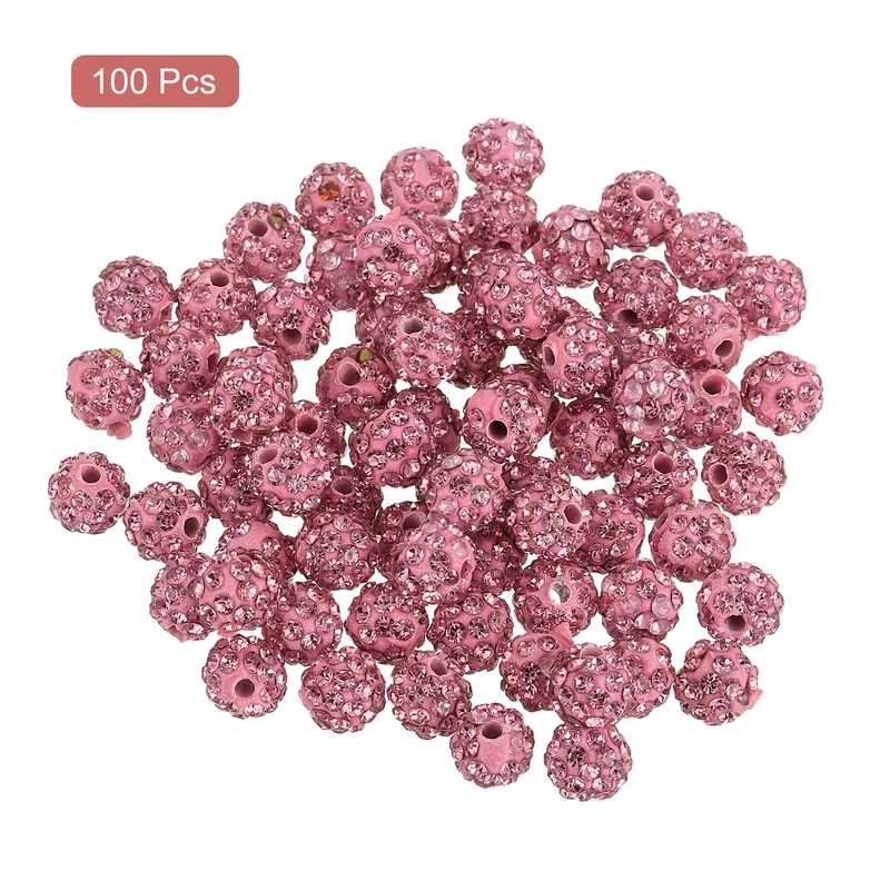 100Pcs 8mm Rhinestone Clay Beads Polymer Clay Crystal Bead Light Pink