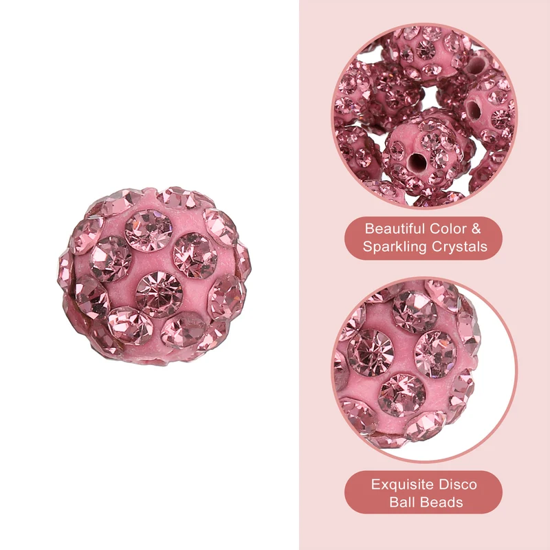 100Pcs 8mm Rhinestone Clay Beads Polymer Clay Crystal Bead Light Pink