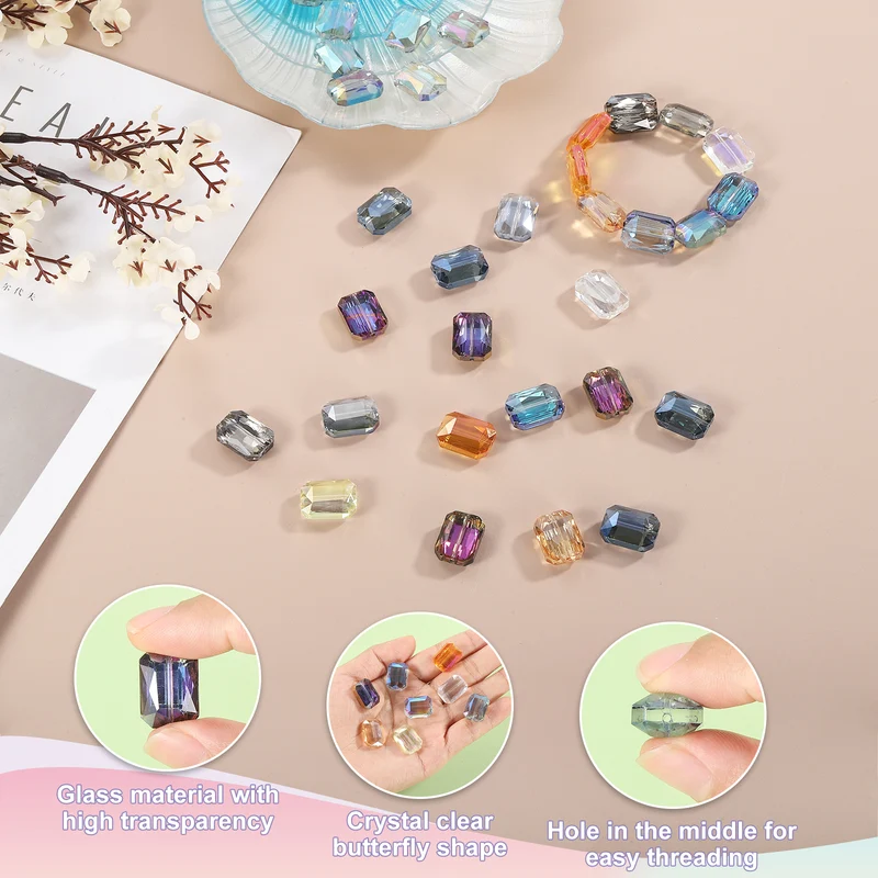 10Pcs Rectangle Crystal Glass Beads, Faceted Glass Beads, Purple