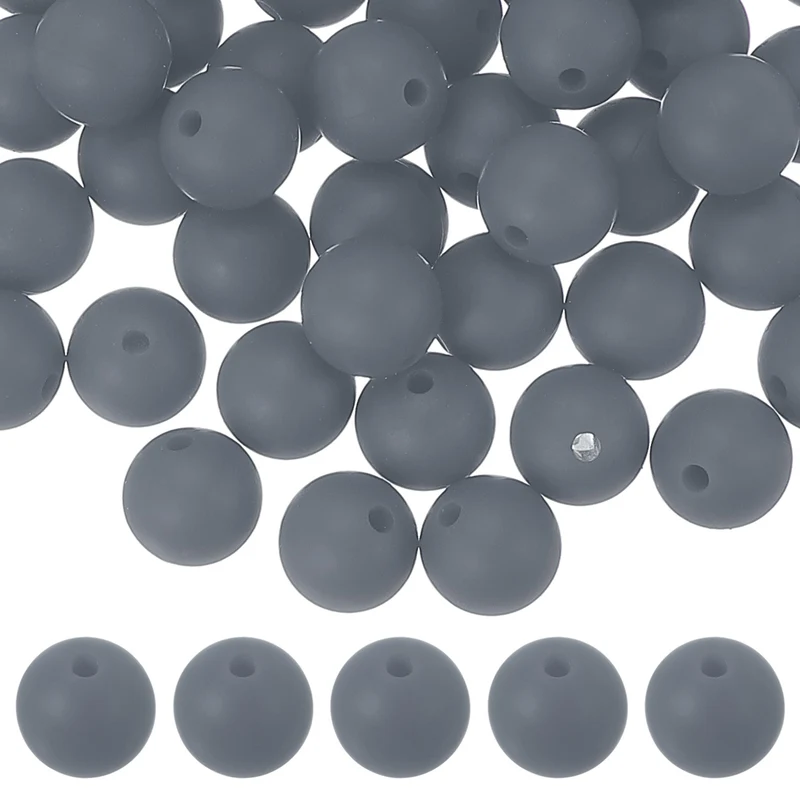 60 Pcs Silicone Beads, 9mm Bulk Beads for Keychain Making, Gray