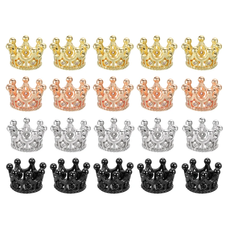 Crown Charm Spacer Beads, 20Pcs 10.8x7.2mm Zircon Pave Beads (4 Colors)