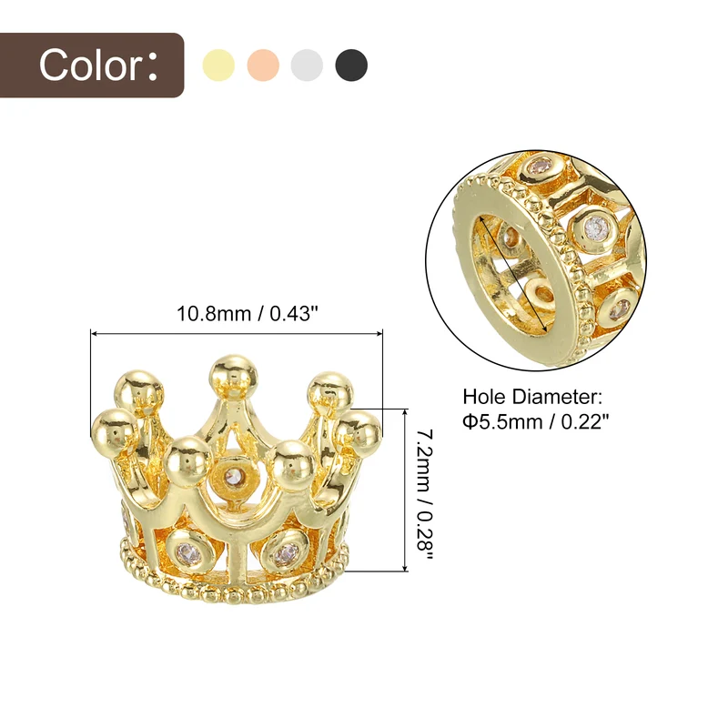 Crown Charm Spacer Beads, 20Pcs 10.8x7.2mm Zircon Pave Beads (4 Colors)