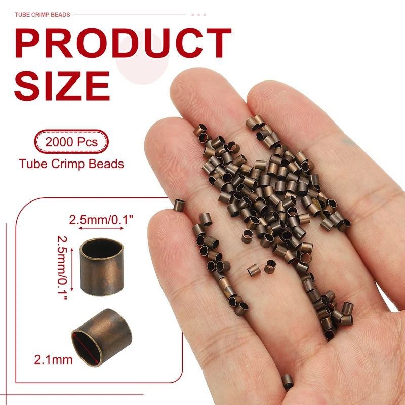 2000 Pcs Tube Crimp Beads, 2.5x2.5mm Crimp Beads for Jewelry Making, Dark Bronze