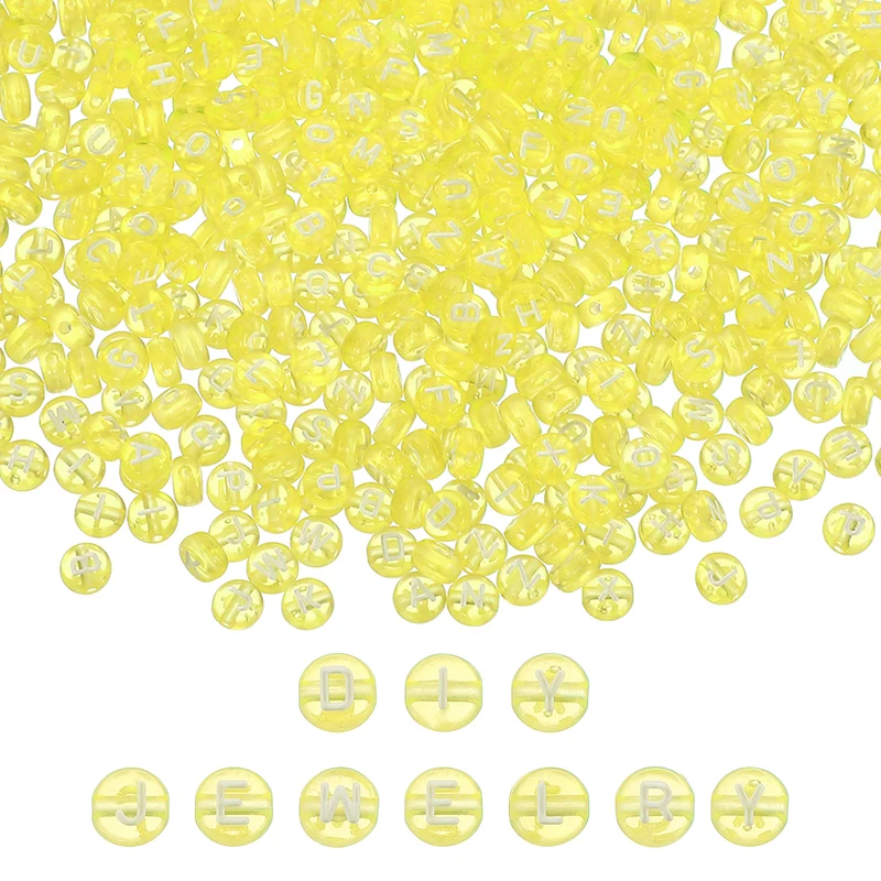 1000 Pcs Letter Beads, 4x7mm Acrylic Alphabet Beads Friendship Bracelet DIY Kit for Bracelets Jewelry Making Supplies, Yellow