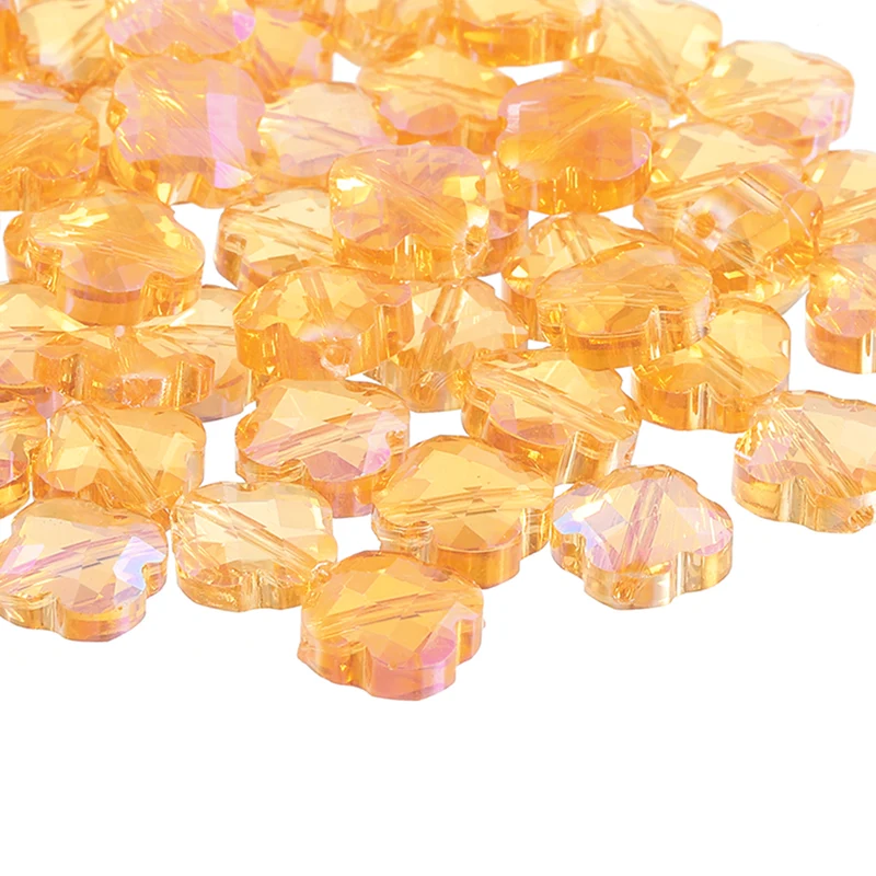 Glass Beads, 30 Pcs Shamrock Beads Transparent Crystal Glass Charms Clear Jewelry Making Supplies for Bracelets DIY Crafts, Rose Gold