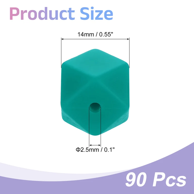 90 Pcs Silicone Beads, 14mm Loose Hexagon Rubber Focal Beads, Dark Green