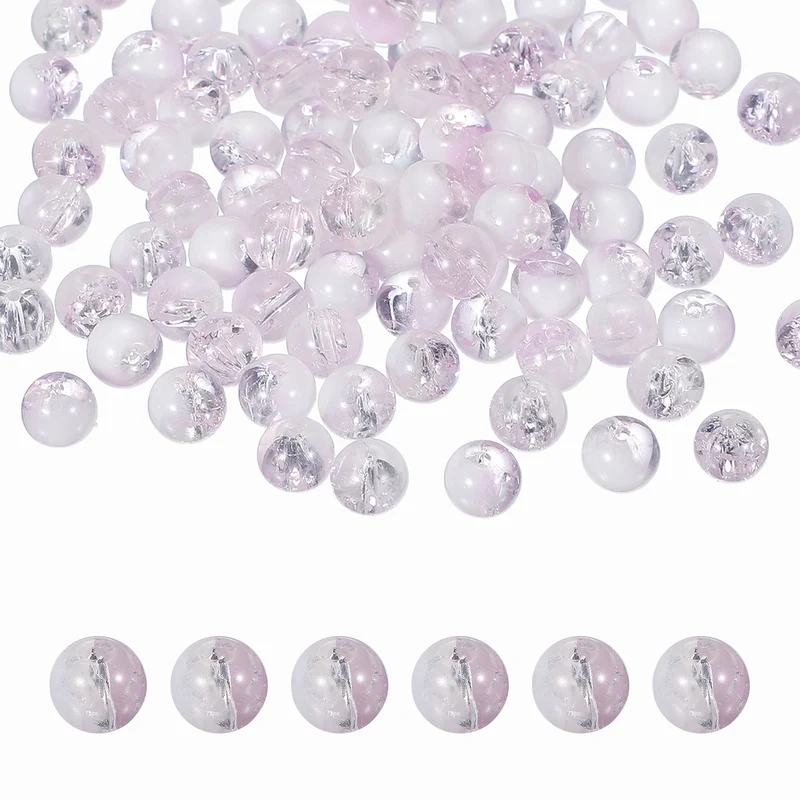 200 Pcs Crackle Glass Beads for Jewelry Making, 10mm Round Beads, Purple