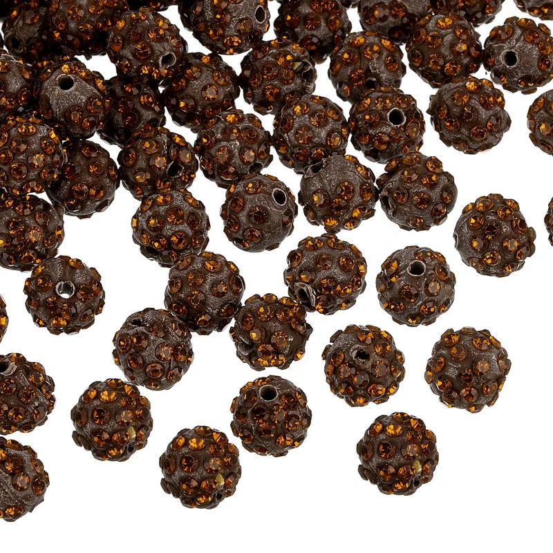 100Pcs 10mm Rhinestone Clay Beads Polymer Clay Crystal Bead Tea Brown