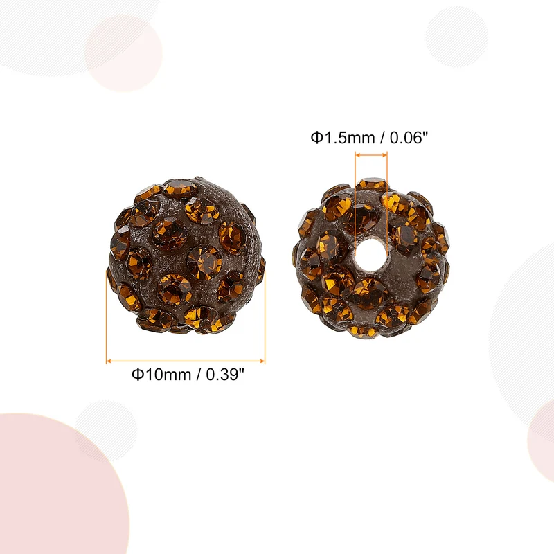 100Pcs 10mm Rhinestone Clay Beads Polymer Clay Crystal Bead Tea Brown