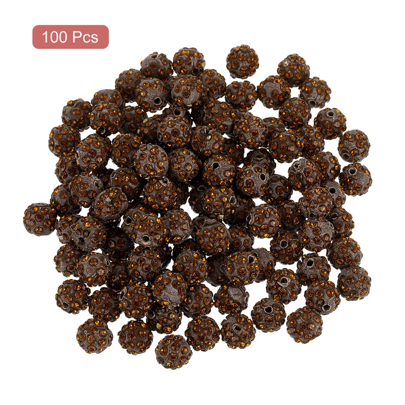 100Pcs 10mm Rhinestone Clay Beads Polymer Clay Crystal Bead Tea Brown