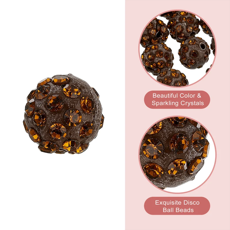 100Pcs 10mm Rhinestone Clay Beads Polymer Clay Crystal Bead Tea Brown