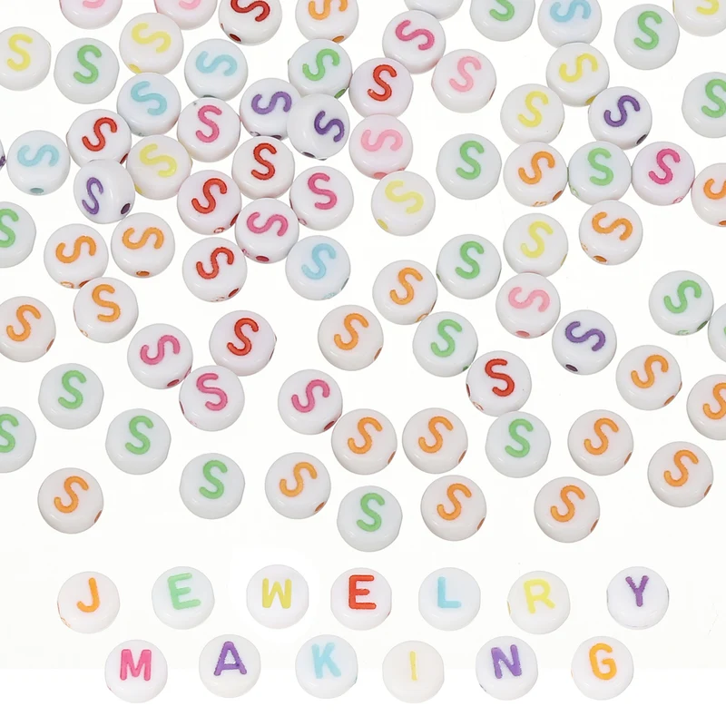 Alphabet Beads, 100 Pcs Rainbow Letter Beads Acrylic Charms, 4x7mm, Letter S