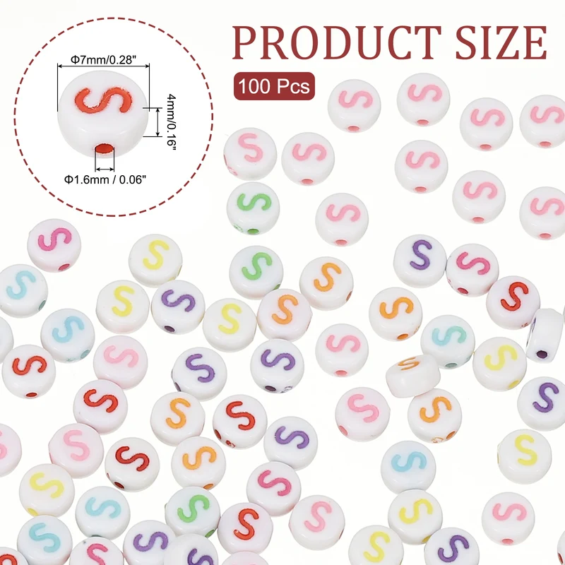 Alphabet Beads, 100 Pcs Rainbow Letter Beads Acrylic Charms, 4x7mm, Letter S