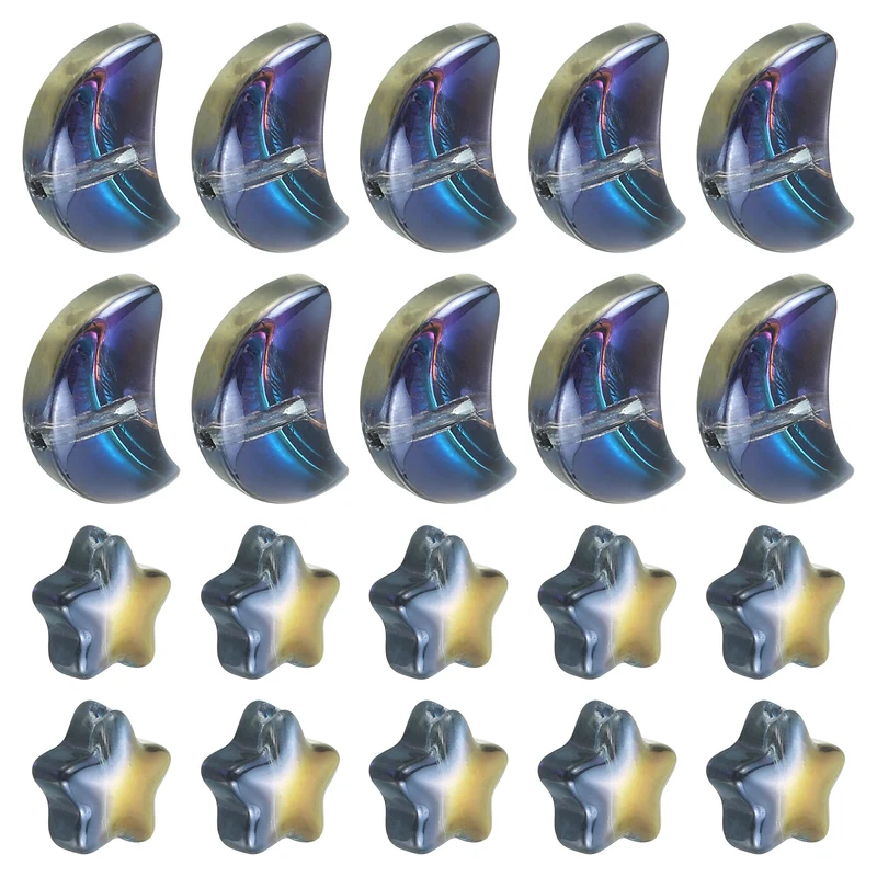 60Pcs Star Moon Shaped Beads, 2 Style Acrylic Spacer Beads Gold Purple