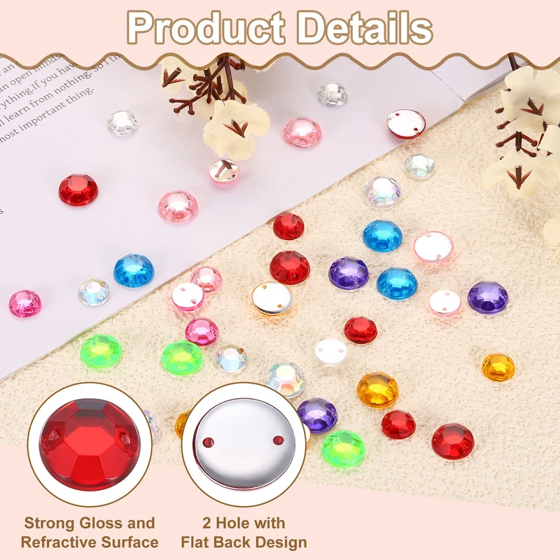 100Pcs Flat Back Sew on Rhinestones Beads, 8mm Crystal Round Gems, Rose Red