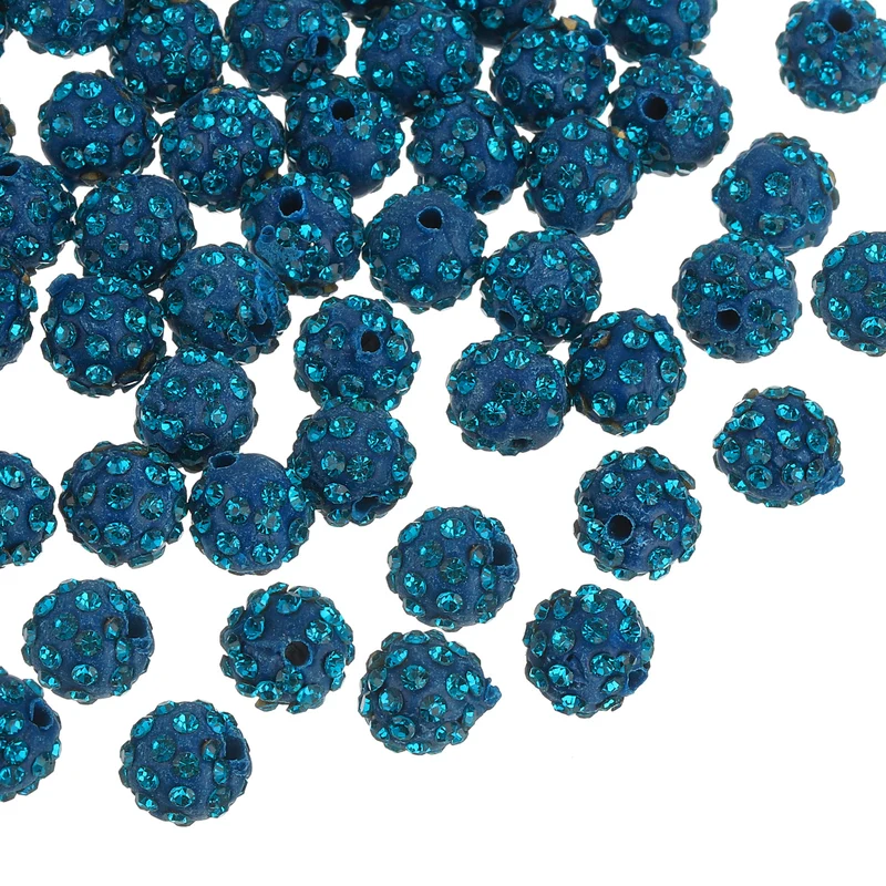 100Pcs 8mm Rhinestone Clay Beads, Polymer Clay Crystal Bead (Porous Blue)