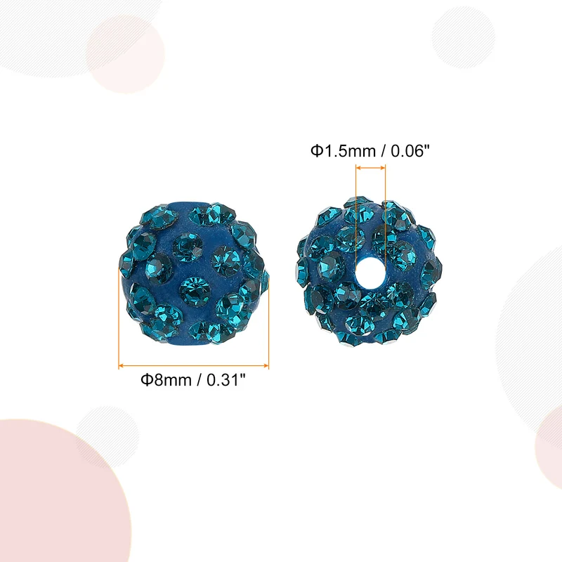 100Pcs 8mm Rhinestone Clay Beads, Polymer Clay Crystal Bead (Porous Blue)