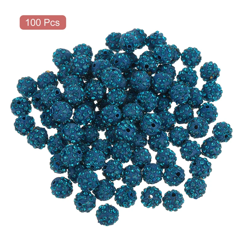 100Pcs 8mm Rhinestone Clay Beads, Polymer Clay Crystal Bead (Porous Blue)