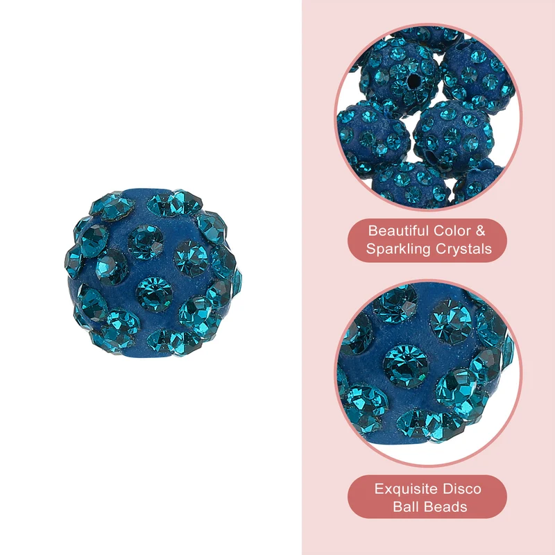 100Pcs 8mm Rhinestone Clay Beads, Polymer Clay Crystal Bead (Porous Blue)