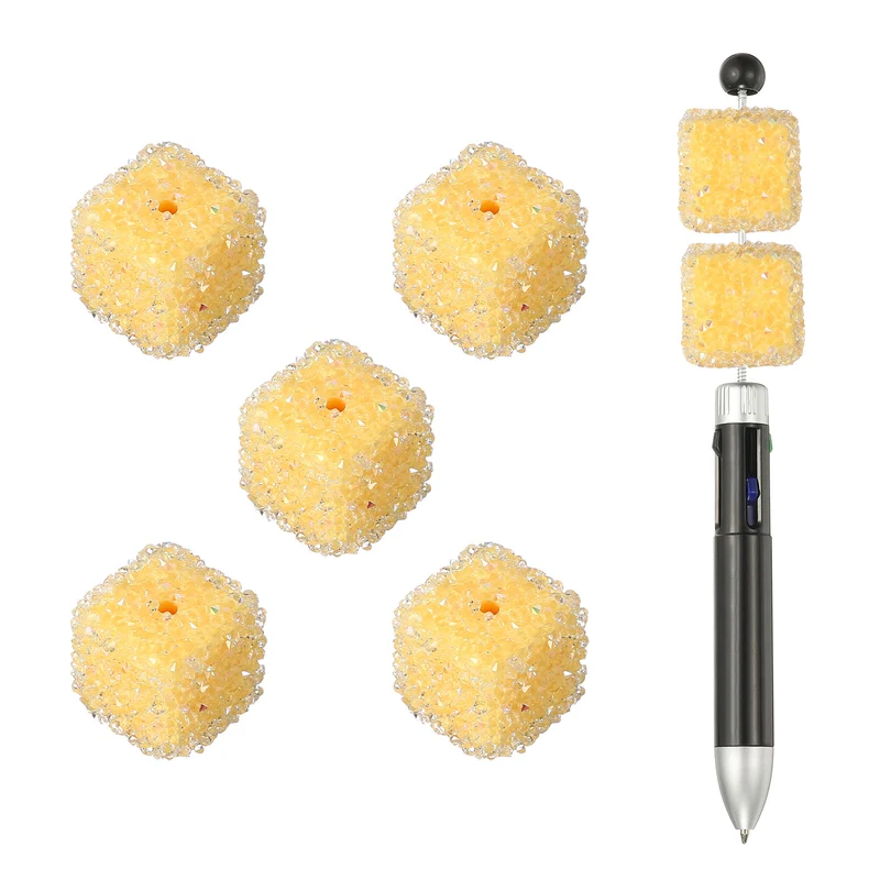 5 Pcs Square Rhinestone Beads for Pens, 17mm Sugar Beads for DIY, Yellow