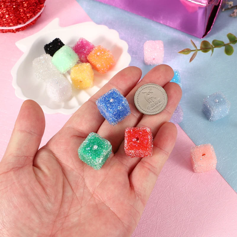 5 Pcs Square Rhinestone Beads for Pens, 17mm Sugar Beads for DIY, Yellow