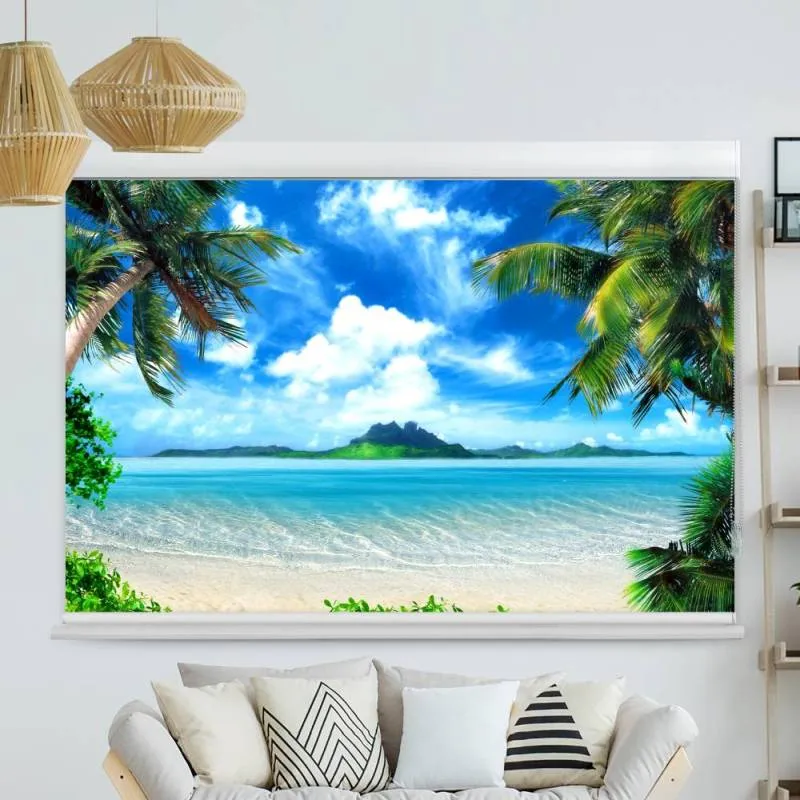 Kassettenrollo Motiv "Palmen Insel Meer" | bis B 420 x H 420 cm