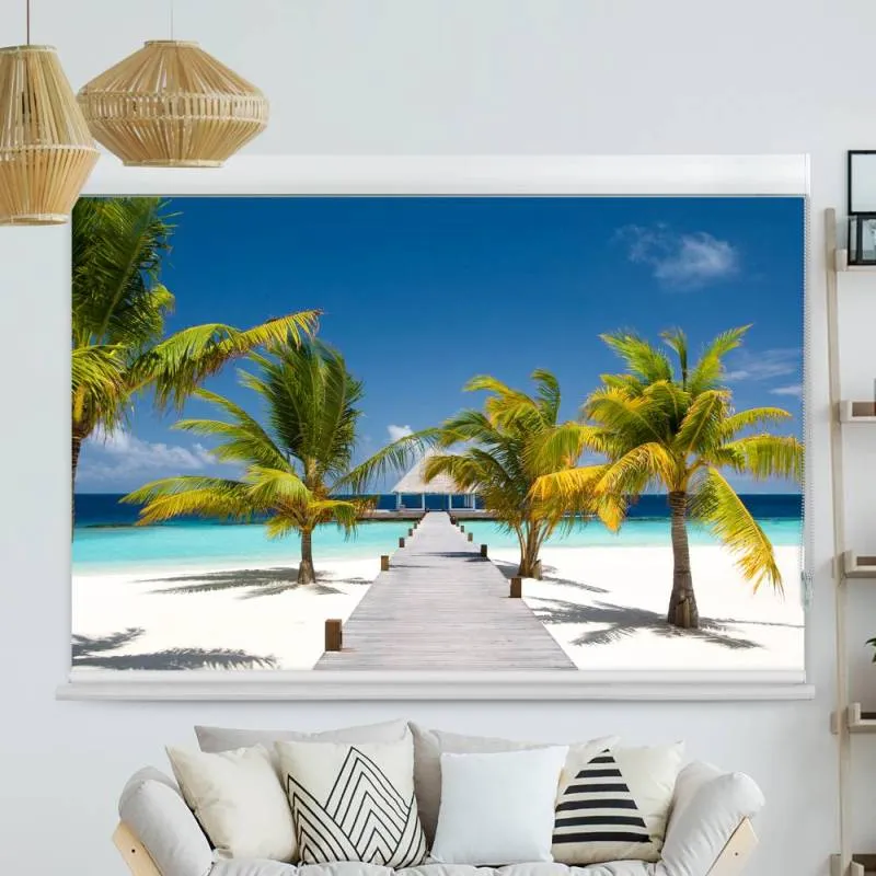 Kassettenrollo Motiv "Malediven Strand Palmen" | bis B 420 x H 420 cm