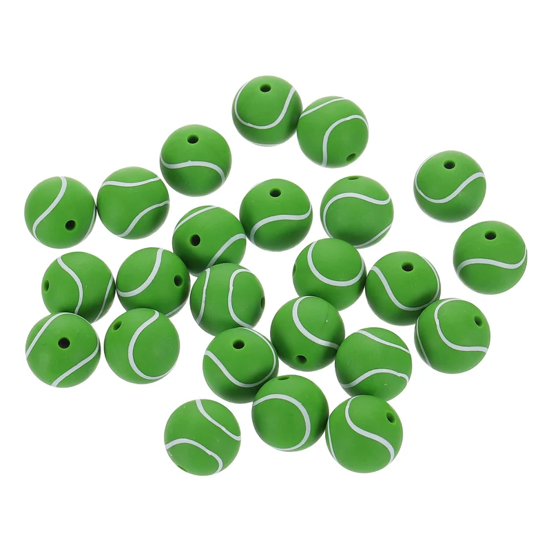 30Pcs Sports Ball Beads 15mm Silicone Round Spacer Focal Bead Tennis