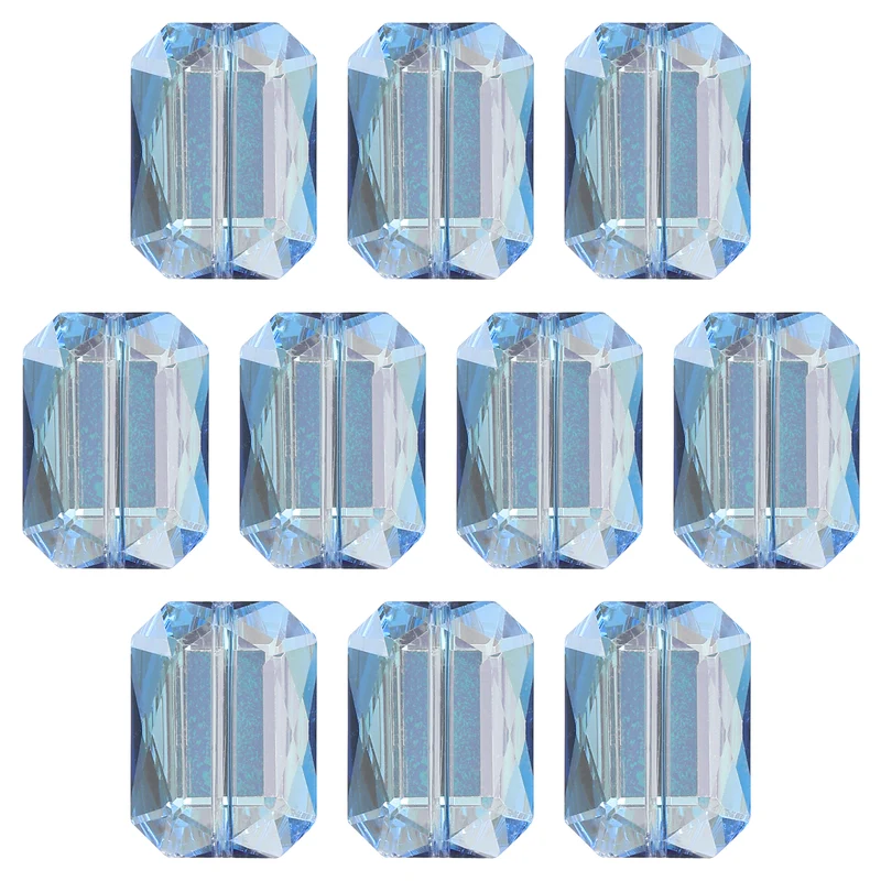 10Pcs Rectangle Crystal Glass Beads, Faceted Glass Beads, Blue