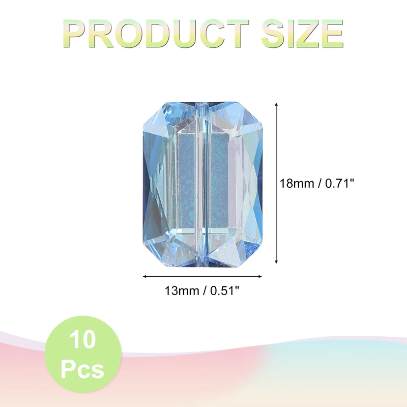 10Pcs Rectangle Crystal Glass Beads, Faceted Glass Beads, Blue