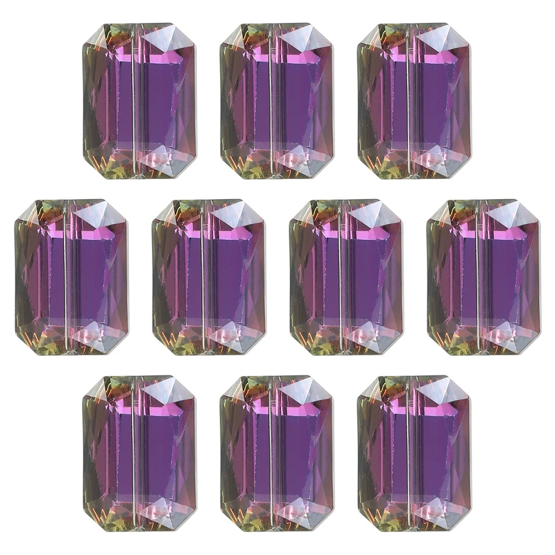 10Pcs Rectangle Crystal Glass Beads, Faceted Glass Beads, Metallic Black Purple
