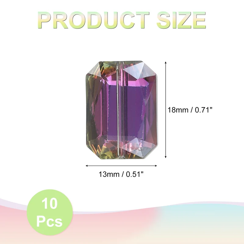 10Pcs Rectangle Crystal Glass Beads, Faceted Glass Beads, Metallic Black Purple