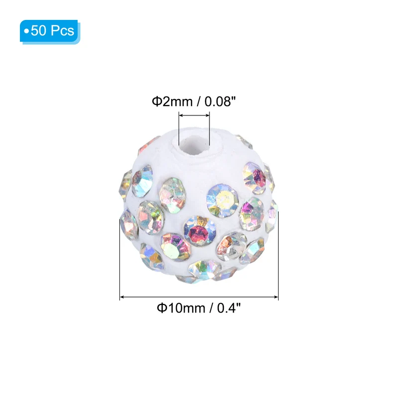 50Pcs 10mm Rhinestone Clay Beads, Crystal Disco Bead for DIY, Multicolor