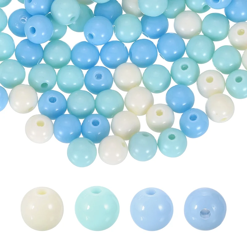100pcs Cream Blue Acrylic Round Beads 8mm Plastic Resin Loose Bead