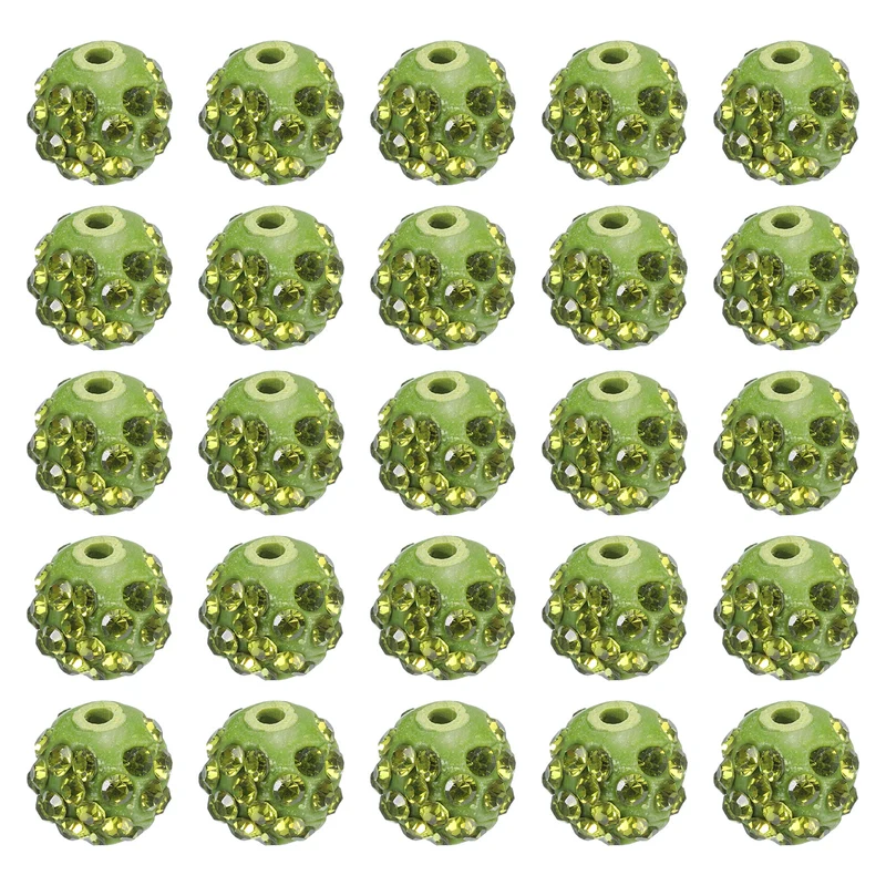 50Pcs 10mm Rhinestone Clay Beads Crystal Disco Bead for DIY Olive Green