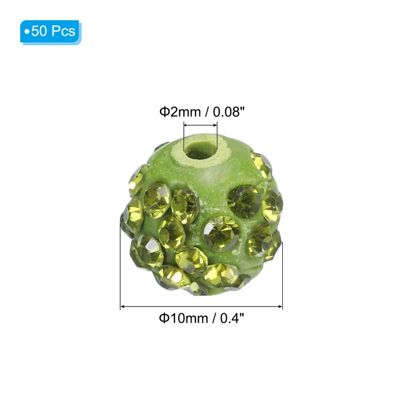 50Pcs 10mm Rhinestone Clay Beads Crystal Disco Bead for DIY Olive Green