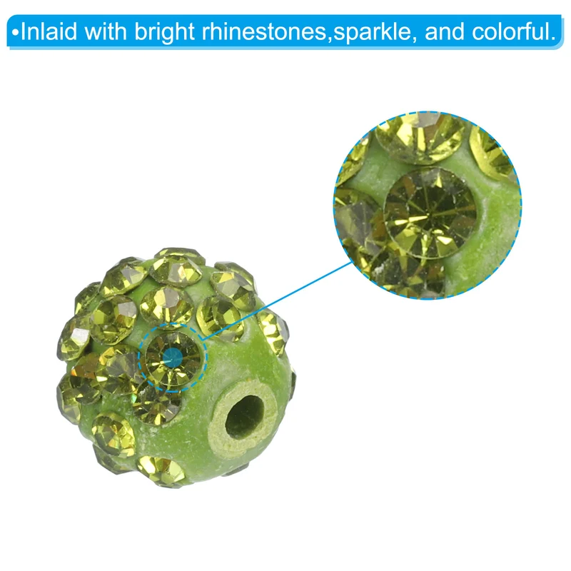 50Pcs 10mm Rhinestone Clay Beads Crystal Disco Bead for DIY Olive Green