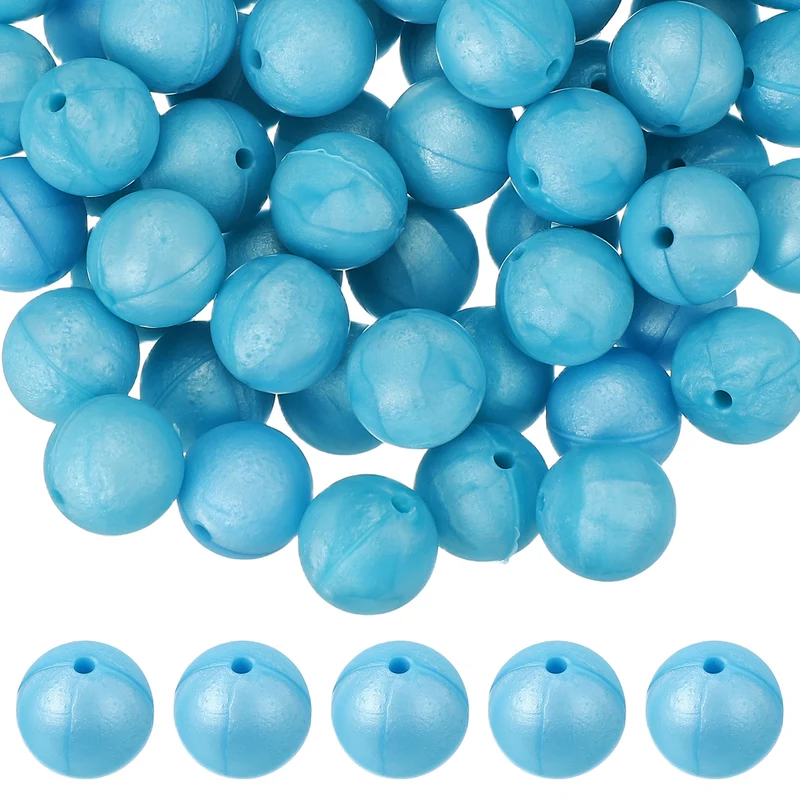60 Pcs Silicone Beads, 15mm Bulk Beads for Keychain Making, Blue