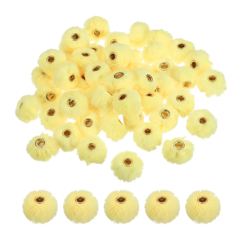 50Pcs Pom Pom Beads, Faux Fur Fuzzy Spacers Bead with 4mm Hole, Yellow