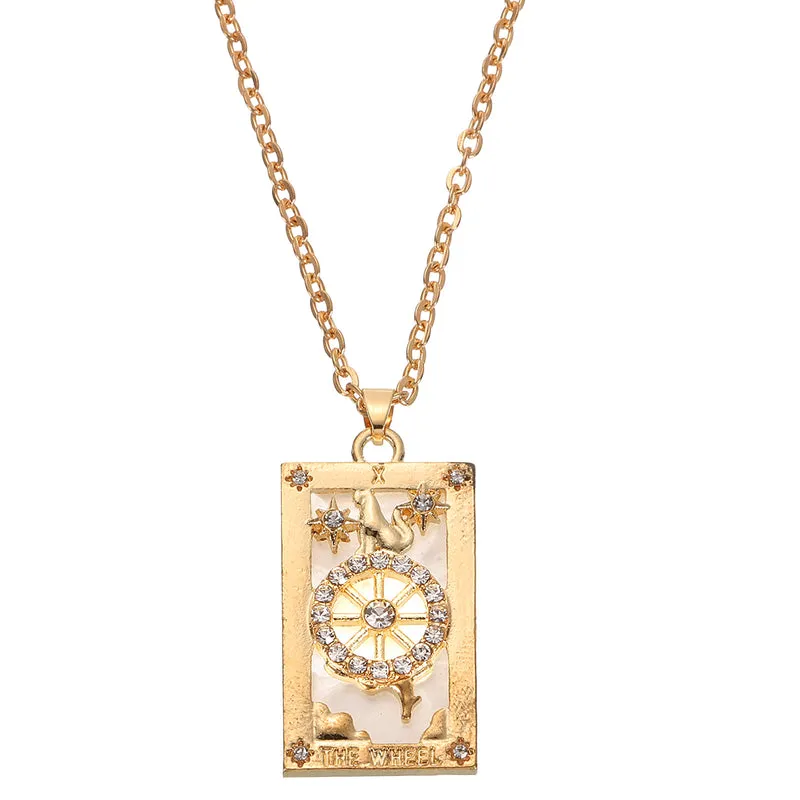 Tarot Card Necklace, Alloy Tarot Astrolabe Necklaces, Gold